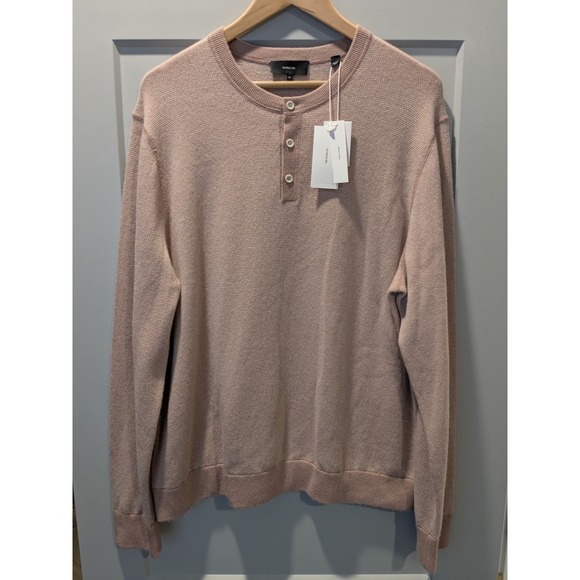 NWT Vince Mens XL Textured Knit Henlley Sweater Pullover Long Sleeve Button Neck